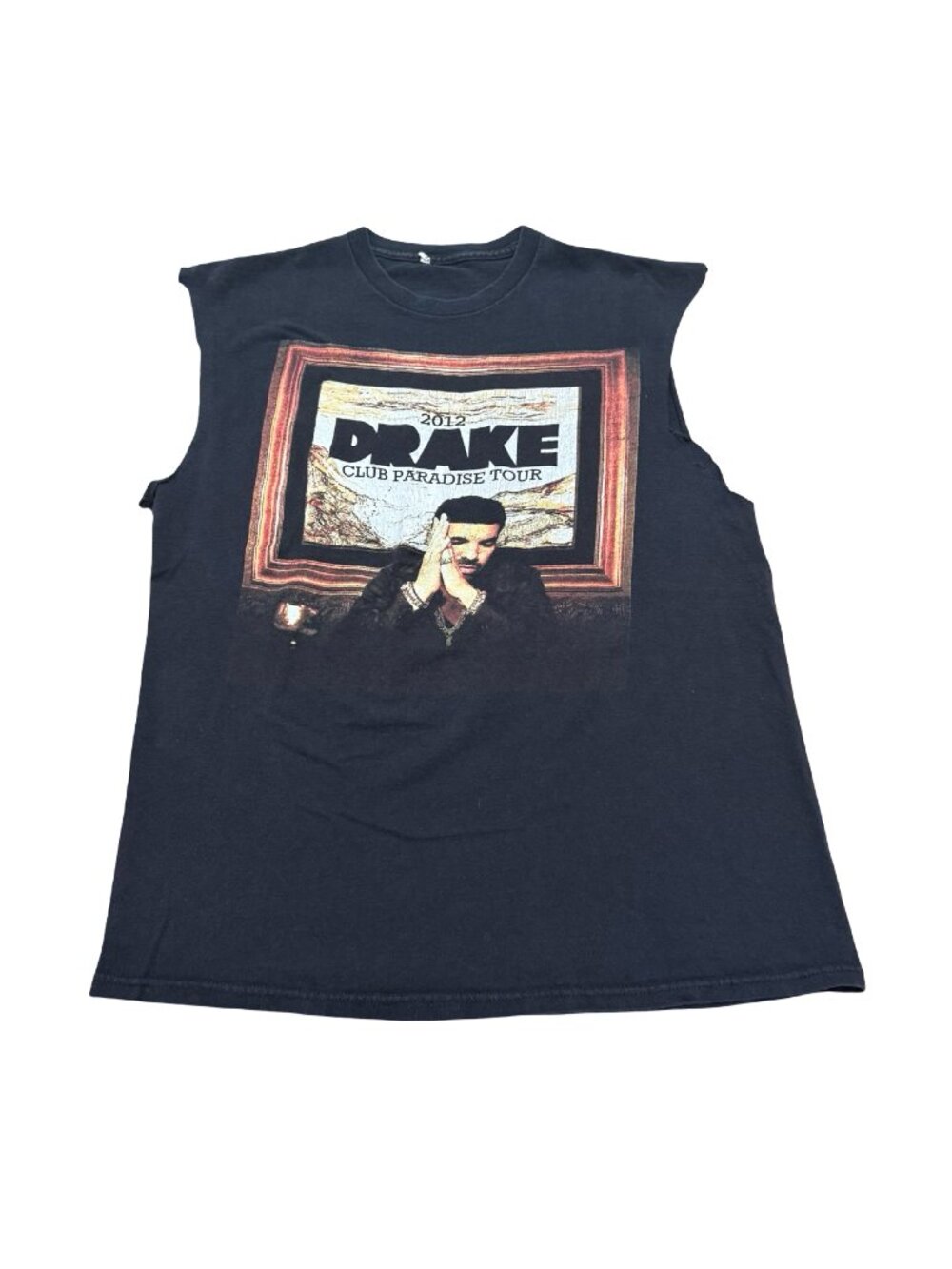 Mens 2012 Drake Club Paradise Tour Cut Off Sleeveless Band T-Shirt Black Cotton